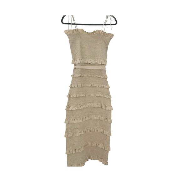 V. Chapman The Lily Dress Smocked Sleeveless In Neutral Warm Sand Size 2 NWOT - Picture 5 of 12